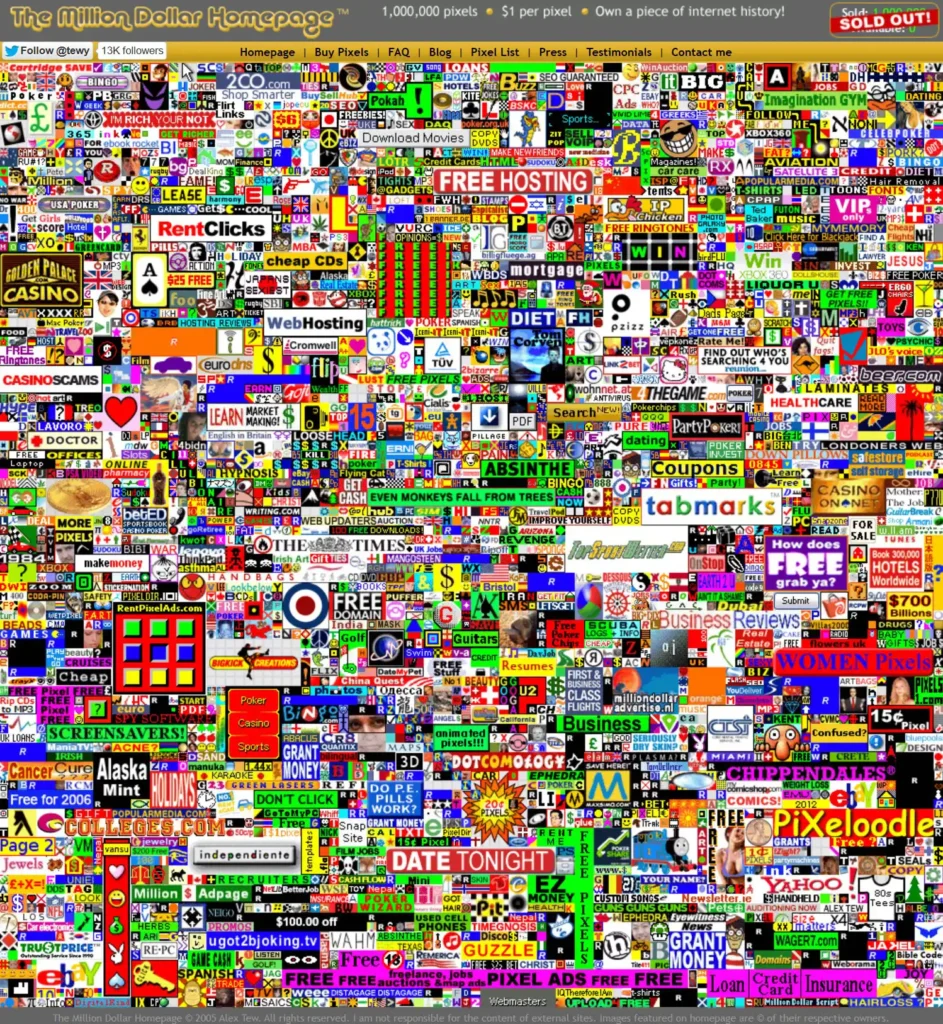 The Million Dollar Homepage screenshot 2026