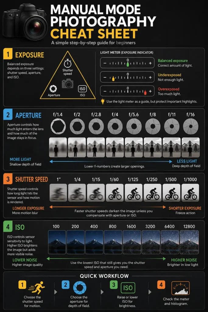 Manual mode (M) photography cheat sheet